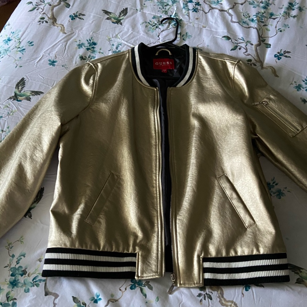 COPY - Gold leather varsity jacket guess